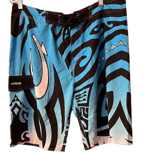 Unitop Tribal Print Board Shorts Swim Trunks Yellow Black Mens Size 36